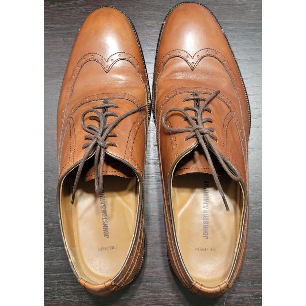 Johnston Murphy Bradford Sheepskin Wingtip Oxford Tan Size 11.5